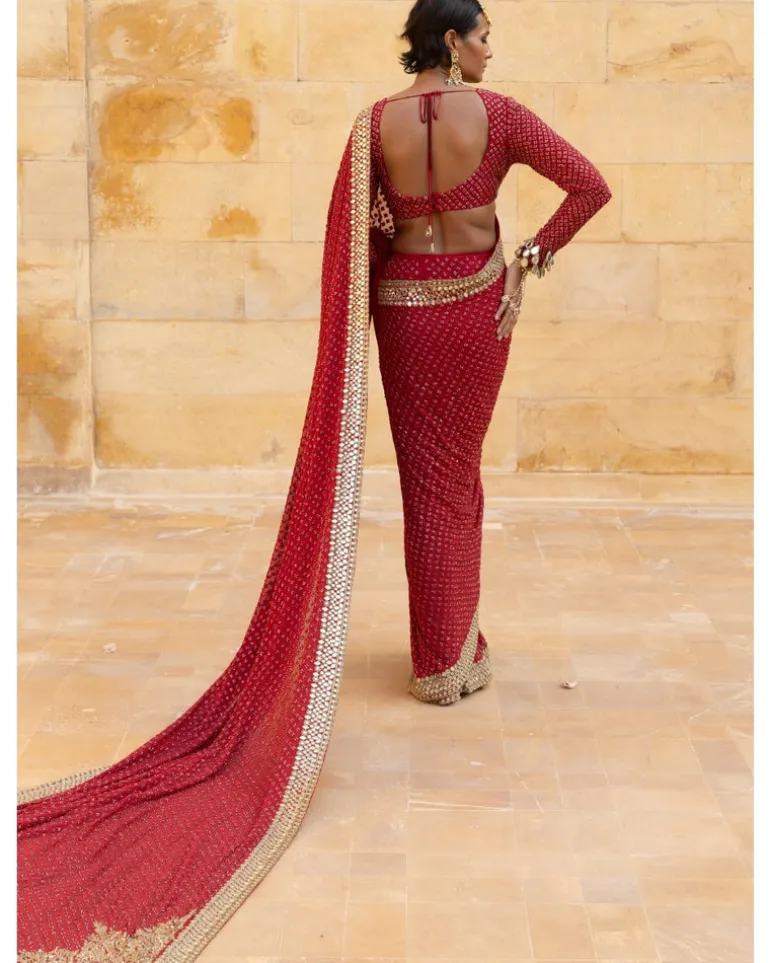 Classic Red Sequin Sari