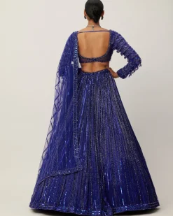 Cocktail Blue Crystal Linear Embroidered Lehenga Set