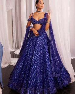 Cocktail Blue Sequins Embroidered Lehenga Set