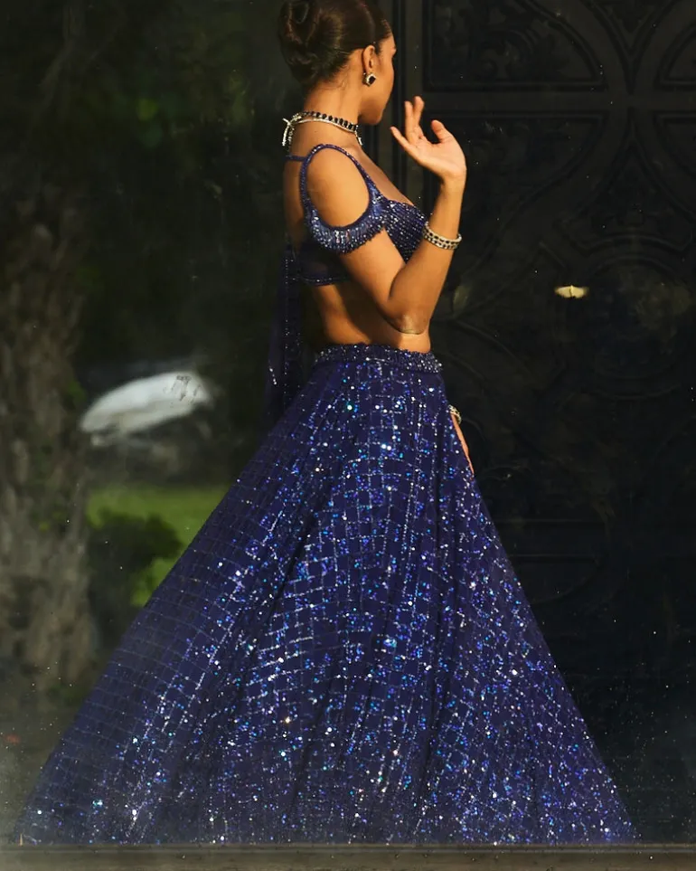 Cocktail Blue Sequins Embroidered Lehenga Set