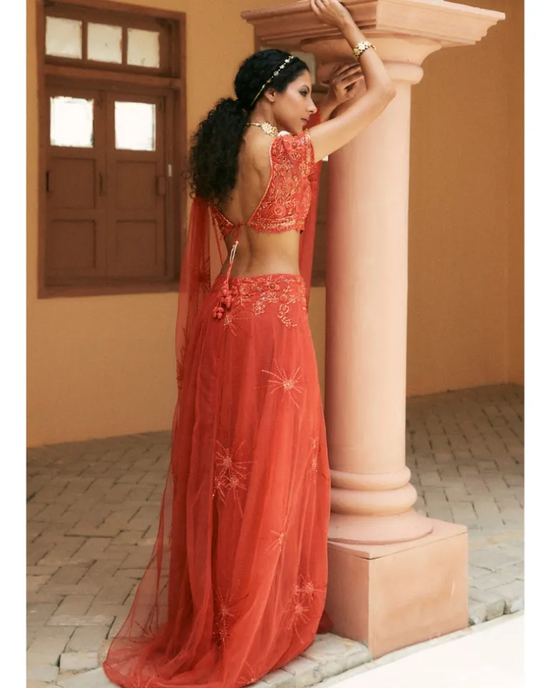 Cocktail Butterfly Tulle Drape Sari Set