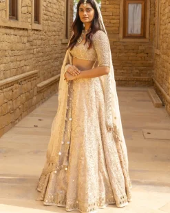 Coconut & Gold Hand Embroidered Lehenga Set