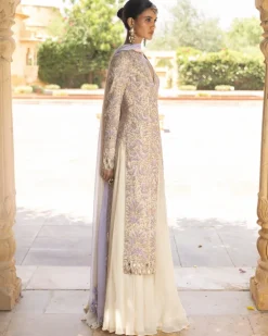 Coconut & Lavendar Embroidered Sharara Set