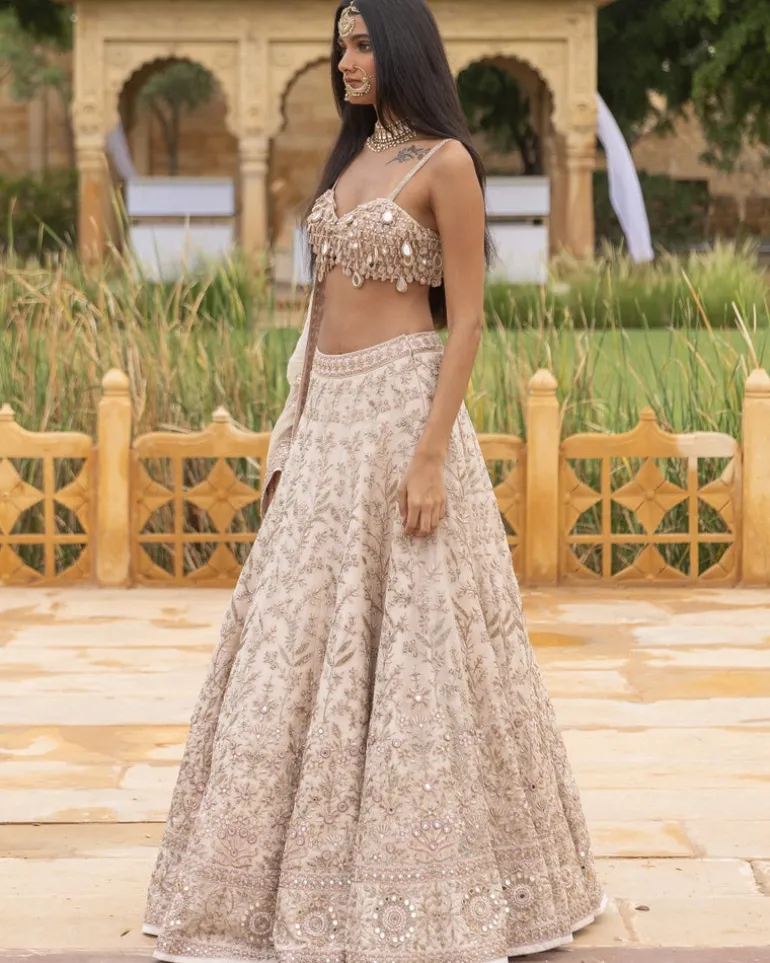 Coconut & Rose Gold Embroidered Lehenga Set