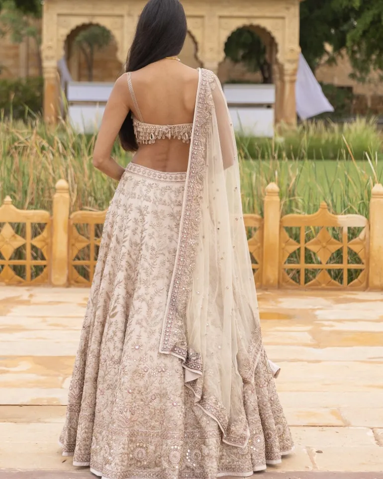 Coconut & Rose Gold Embroidered Lehenga Set