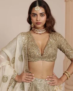 Coconut And Gold Lehenga Set