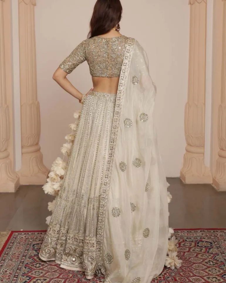 Coconut And Gold Lehenga Set