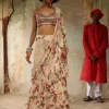 Coconut Pine Print Ruffle Sari Set