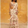 Coconut Pine Tiered Print Ruffle Sari Set