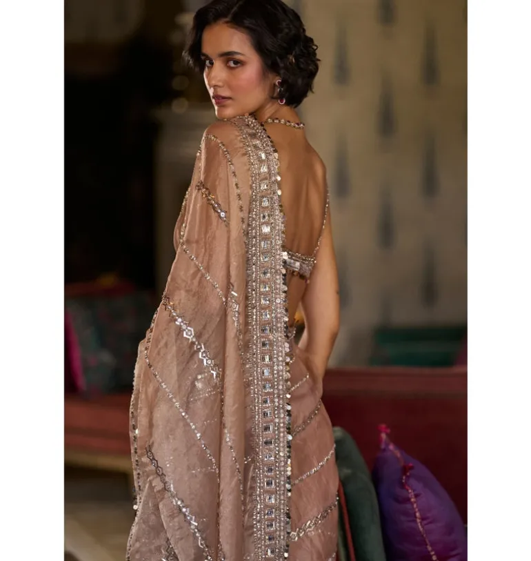 Copper Bold Cut Sequin Sari