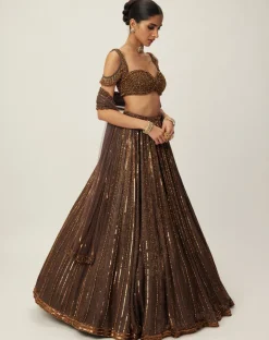 Copper Crystal Linear Embroidered Lehenga Set
