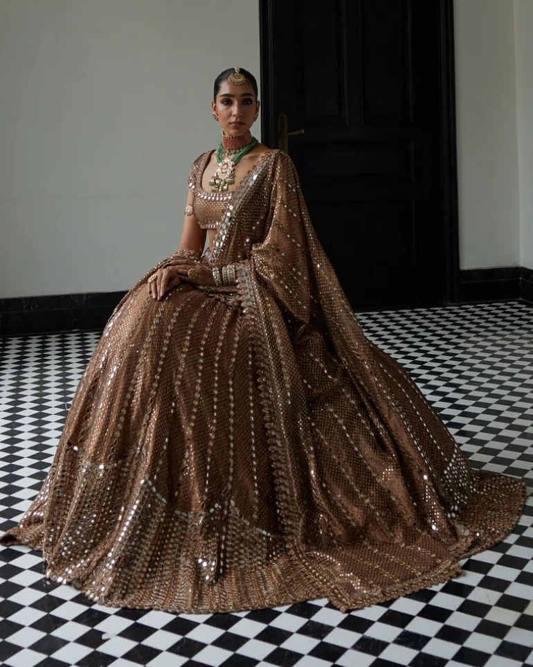 Copper Shimmer Organza Sequins Lehenga Set