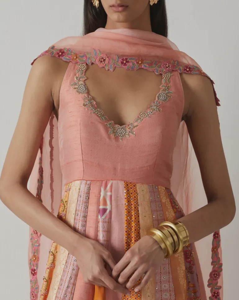 Coral Embroidered Anarkali Set