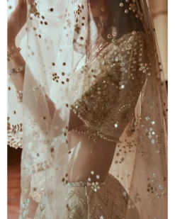 Cream And Green Highlighting Lehenga Set