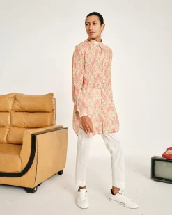 Cream and Peach Gul Malai Cotton Kurta Pajama Set