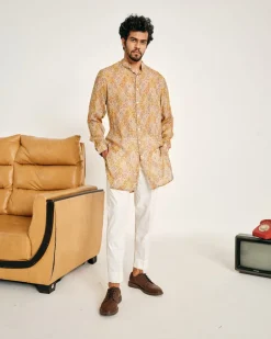 Cream and Yellow Gul Malai Cotton Kurta Pajama Set