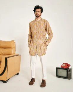 Cream and Yellow Gul Malai Cotton Kurta Pajama Set
