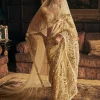 Cream Gold Mirror Work Sari Set