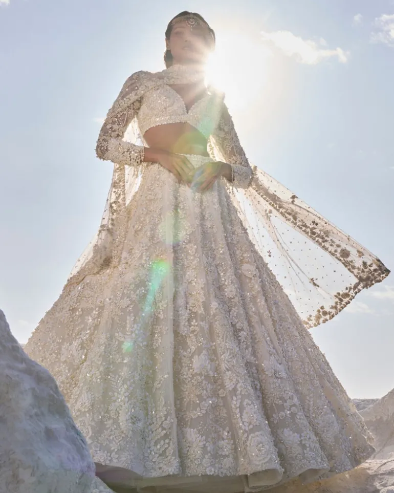 Cream Three-Dimensional Lehenga Set