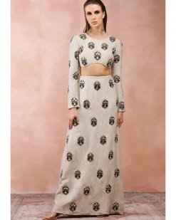 Crushed Dull Gold Embroidered Skirt Set