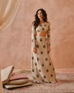 Crushed Dull Gold Embroidered Skirt Set