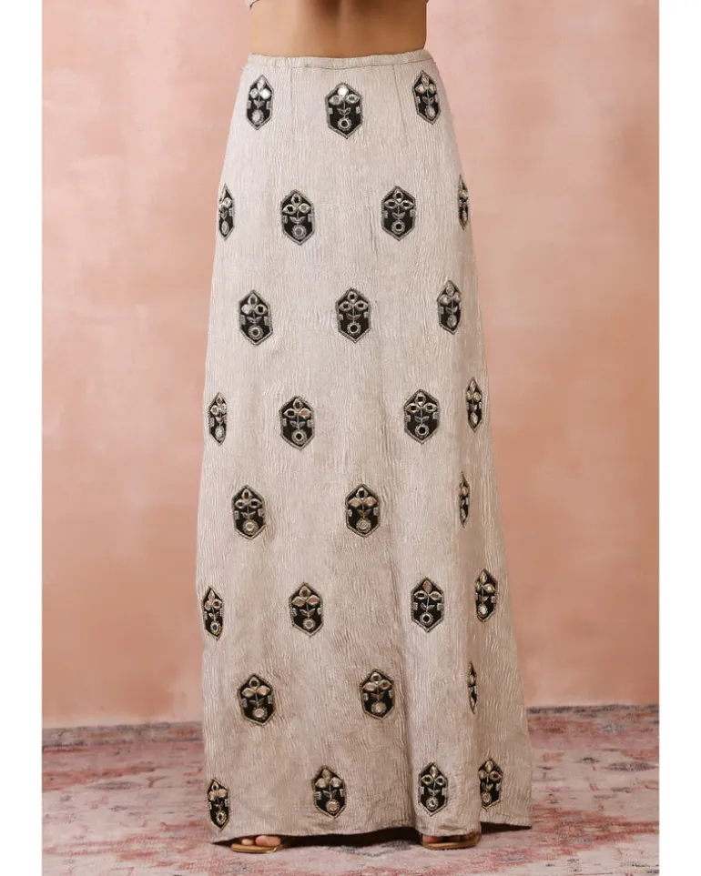 Crushed Dull Gold Embroidered Skirt Set