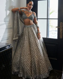 Crystal Grey Sequins Embroidered Lehenga Set
