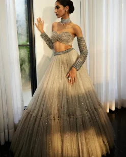 Crystal Grey Tulle Lehenga Set