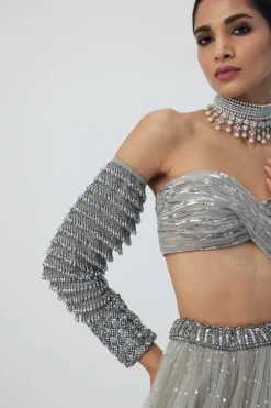Crystal Grey Tulle Lehenga Set