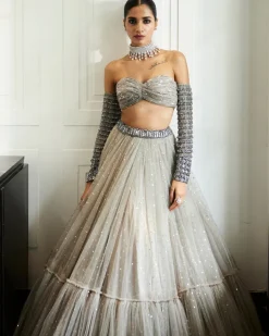 Crystal Grey Tulle Lehenga Set