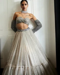 Crystal Grey Tulle Lehenga Set