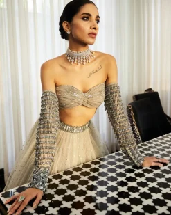 Crystal Grey Tulle Lehenga Set