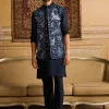 Dark Blue Cosmic Floral Embroidered Kurta With Dark Blue Pants