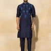 Dark Blue Feather Embroidered Kurta Set