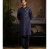Dark Blue One Side Cutdana Wave Embroidered Kurta Paired With Dark Blue Pants