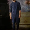Dark Blue Texture With Arrow Embroidered Kurta With Solid Pants