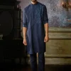 Dark Blue Thread & Mirror Embroidered Kurta With Dark Blue Pants