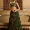 Dark Green Embroidered Blouse And Lehenga Set