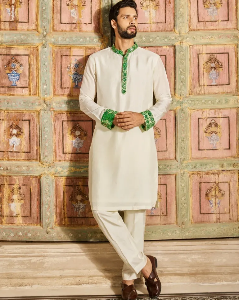 Dark Green Grid Print & Highlighted Bandi Set