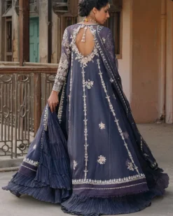 Dark Stale Blue Kalidar Anarkali Set