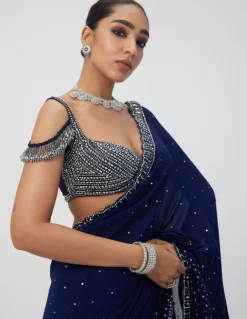 Deep Blue Sequins Embroidered Sari