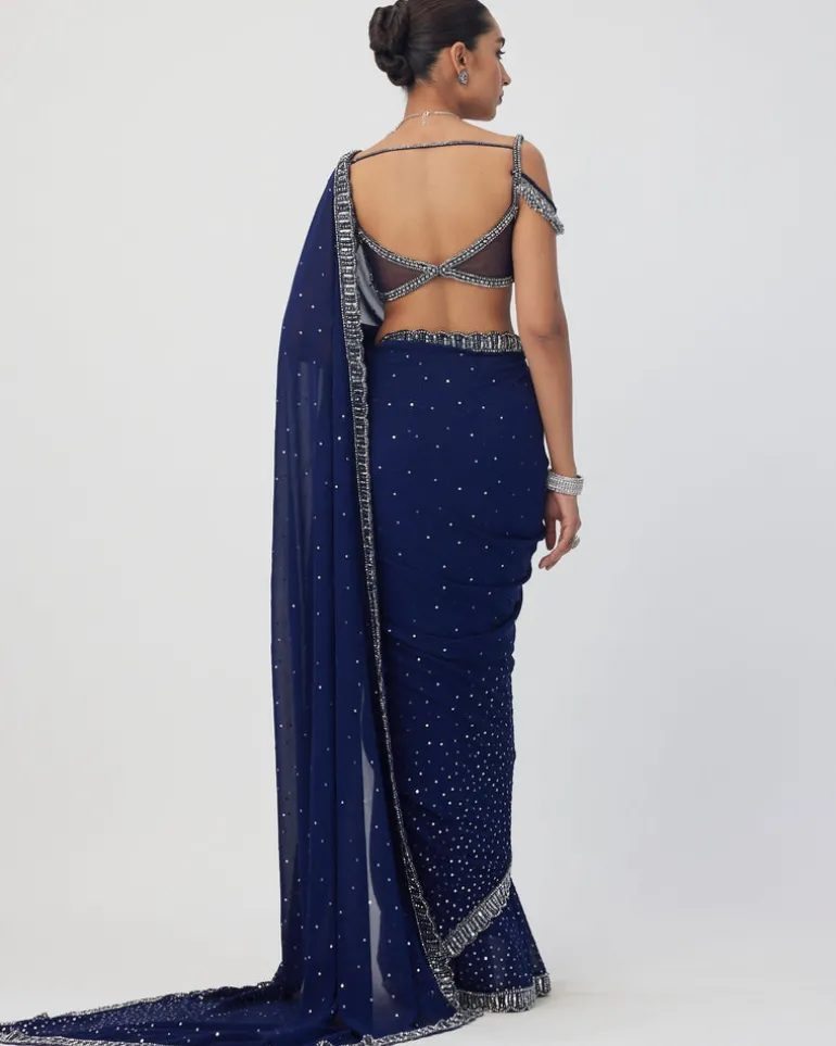 Deep Blue Sequins Embroidered Sari