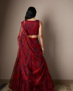Deep Red Floral Lehenga Set