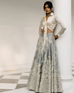 Dori Work Lehenga With Satin Shirt
