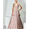Dusky Pink Peplum Sequins Lehenga Set