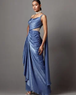 Dust Blue Dust Drape Gown Sari Set