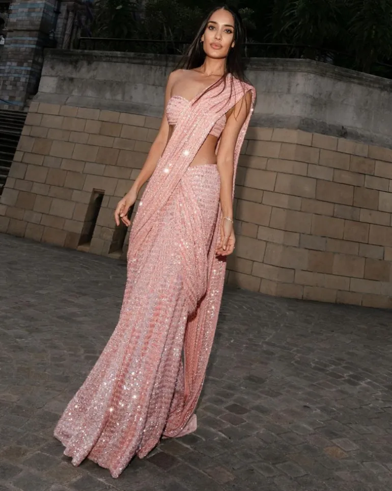 Dusty Pink Embellished Sari Set