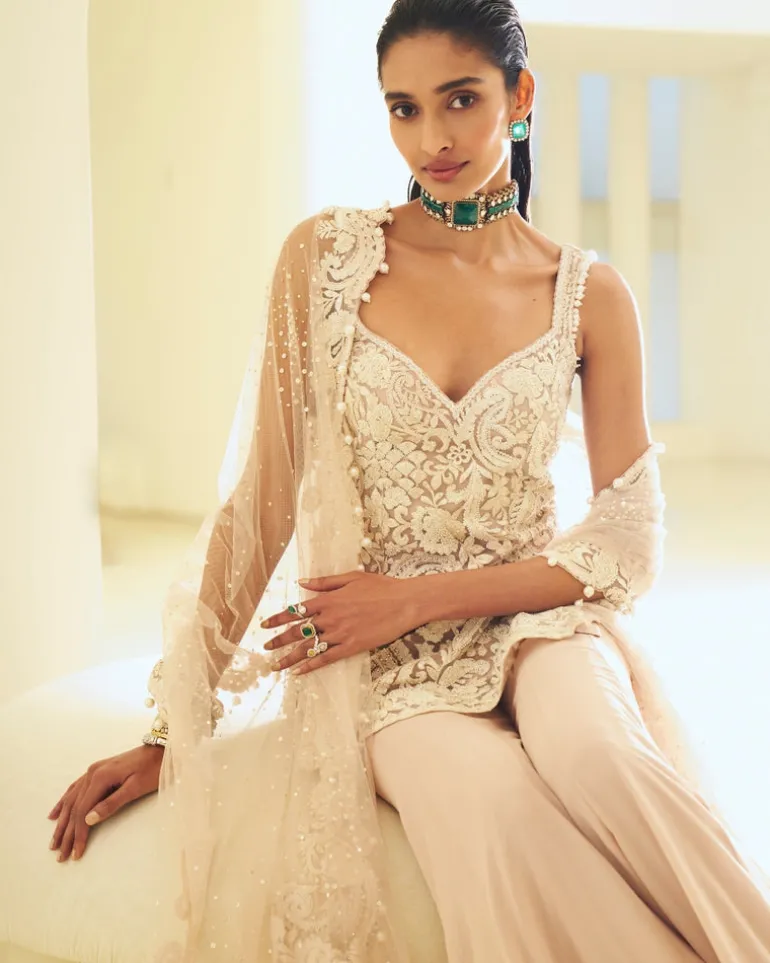 Dusty Pink Pearl Sharara Set