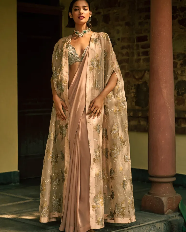 Dusty Pink Sylvia Cape And Sari Set
