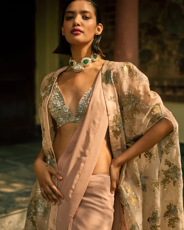 Dusty Pink Sylvia Cape And Sari Set